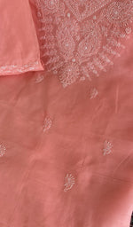 Fine chikankari on the coral cotton