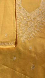 Close view of the mustard yellow kurta fabric