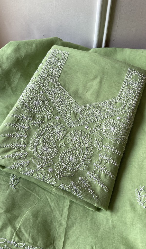 Folded pista green cotton kurta, front view
