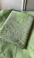 Myra — Pista Green Cotton Chikankari 2 Pc Unstitched Suit Set