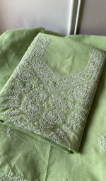 Folded pista green cotton kurta, front view