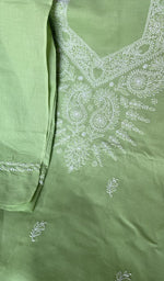Close view of the pista green kurta fabric