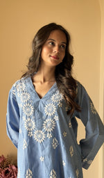 Denim co-ord set on the model