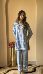 Denim co-ord set, worn by the model