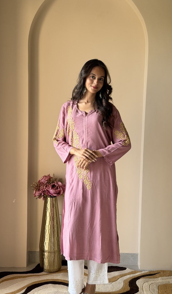 Sakeena — Dusty Mauve Modal Cotton Chikankari Stitched Kurti