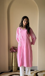 Pink modal cotton kurti on the model