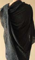 Black silk georgette saree, detail view