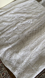 White viscose georgette kurta, close view of the embroidery