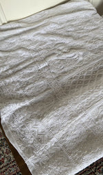 Fine front and back jaaldar chikankari anarkali on the white viscose georgette