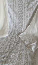 Stitch detail on the white viscose georgette kurta