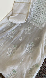 Kurta laid flat with the dupatta, fine chikankari