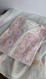 Ivory mul chanderi kurta piece folded, gala work in front