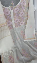Fine chikankari on gathers style on the ivory kurta
