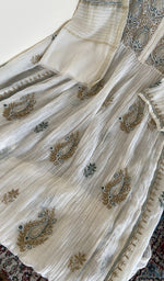Kurta laid flat with the dupatta, fine chikankari on gathers style