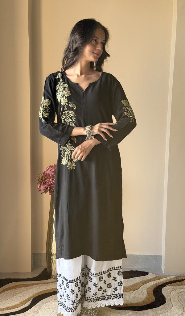 Sakeena — Black Modal Cotton Chikankari Stitched Kurti