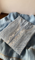 Safa — Blue Pure Mul Chanderi Chikankari 2 Pc Semi-Stitched Suit Set
