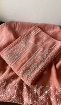 Afra — Coral Pink Pure Mul Chanderi Chikankari 2 Pc Semi-Stitched Suit Set