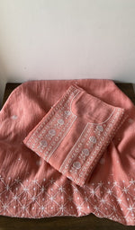 Gala and neckline of the coral pink kurta