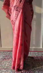 Hand embroidery on the saree, close view