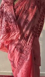 Coral pink tussar silk saree, lower half