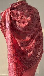 Embroidery on the coral pink saree, close view