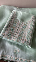 Zareen — Mint Green Pure Organza Silk Chikankari 2 Pc Unstitched Suit Set