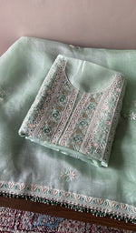 Folded mint green organza silk kurta, second view
