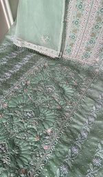 Fine, ek and do taar jaaldar chikankari on the mint green organza silk