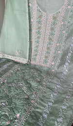 Stitch detail on the mint green organza silk kurta