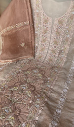 Peach organza silk laid out flat