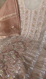 Stitch detail on the peach organza silk kurta