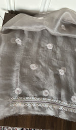 Hand embroidery on mauve organza silk