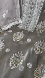 Fine, ek and do taar chikankari on the mauve organza silk