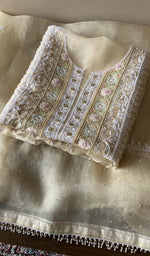 Folded cream organza silk kurta, front view