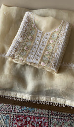 Folded cream organza silk kurta, second view
