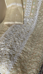 Cream organza silk kurta, close view of the embroidery