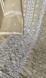 Fine, ek and do taar jaaldar chikankari on the cream organza silk