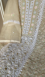 Stitch detail on the cream organza silk kurta