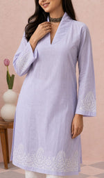 Lavender kurti upper body with the neckline chikankari
