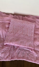 Folded pink silk georgette kurta, gala and neckline work