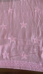 Hand embroidery on pink silk georgette