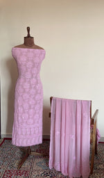 Pink silk georgette set on the mannequin with its dupatta