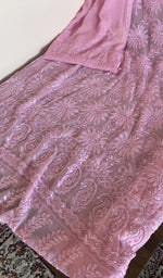 Pink silk georgette kurta, close view of the embroidery