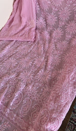 Fine jaaldar chikankari on the pink silk georgette