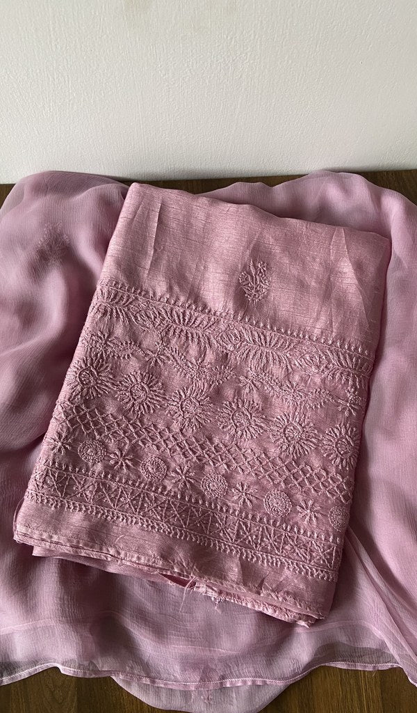 Purple Raw Silk Chikankari 2 Pc Unstitched Suit Set