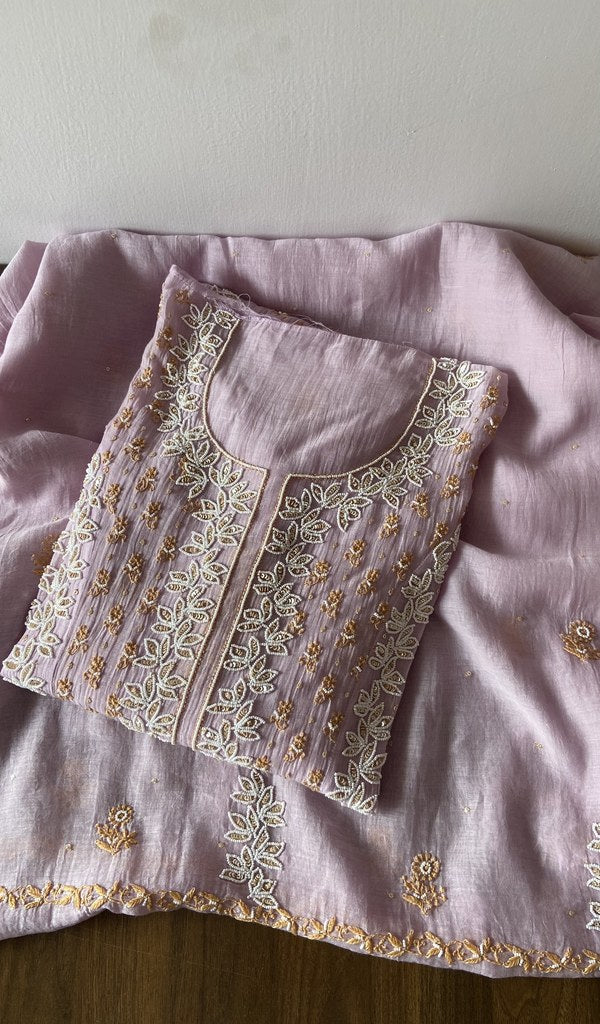 Saziya — Lilac Pure Mul Chanderi Chikankari 2 Pc Semi-Stitched Suit Set