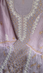 Sleeve work on lilac pure mul chanderi