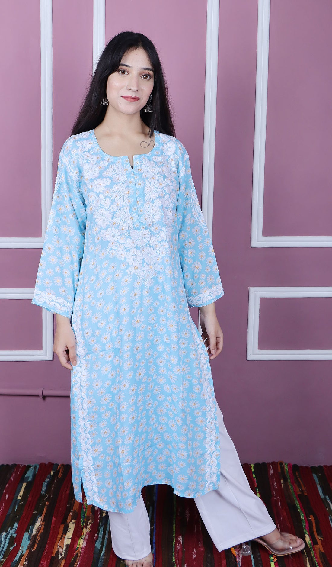 Soni Women's Lucknowi Handcrafted Modal Cotton Chikankari Kurti - HONC0166558