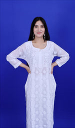 Load image into Gallery viewer, Women&#39;s Lucknowi Handcrafted Cotton Chikankari Kurti -  HONC0188640
