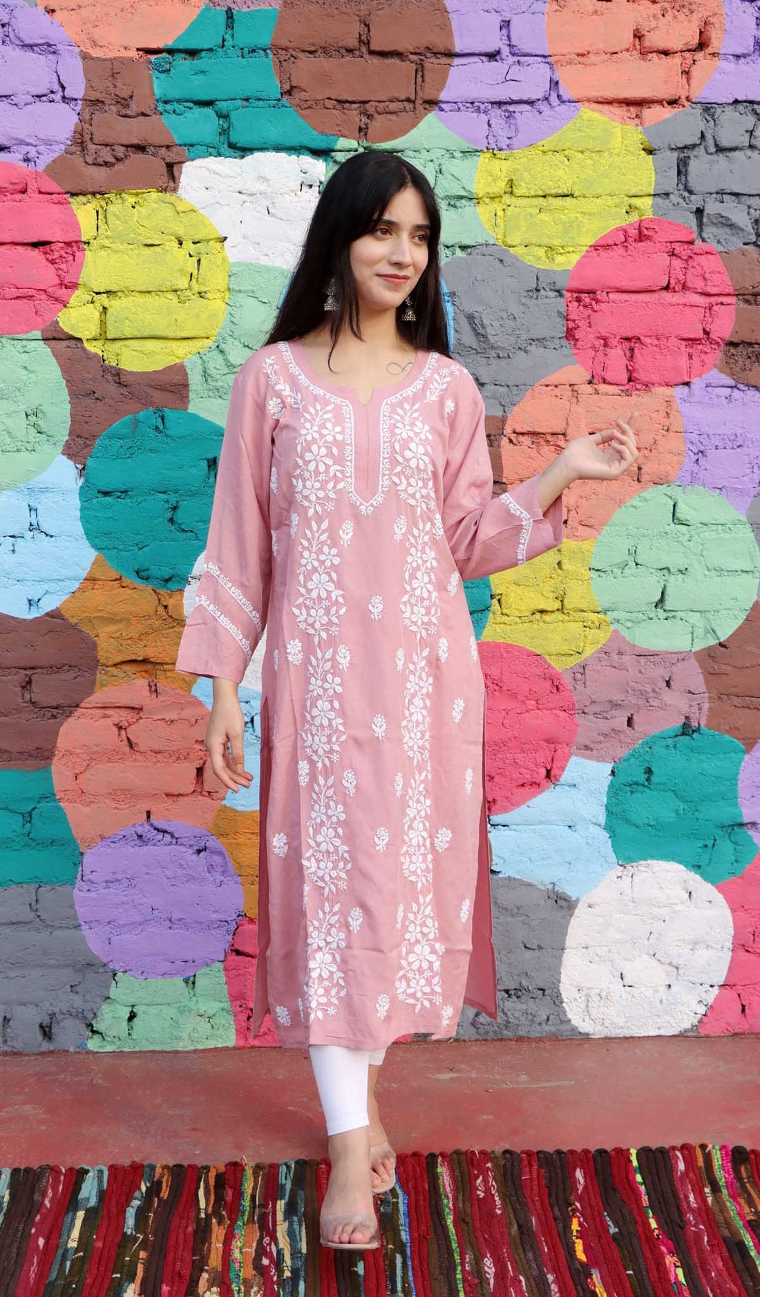 Anum Women's Lucknowi Handcrafted Modal Cotton Chikankari Kurti - HONC0160327
